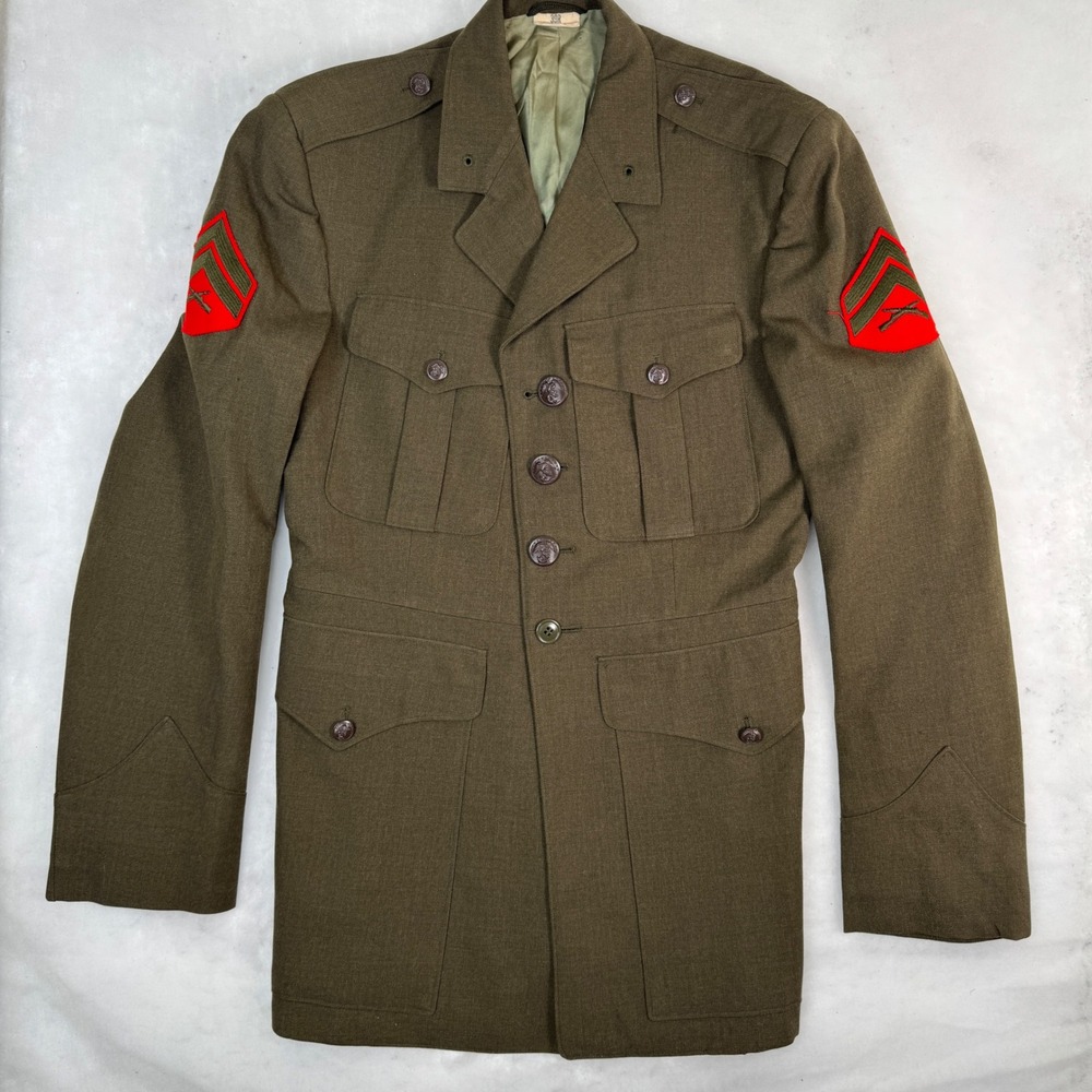 USMC Marine Corps Dress Alpha Service Uniform Jacket Mens 39R Olive Green Wool